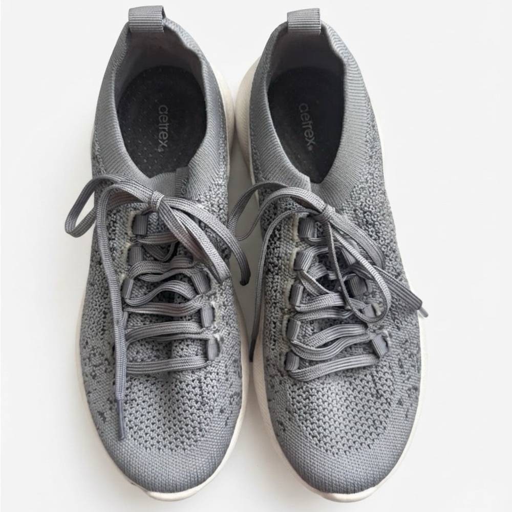 Aetrex Carly Grey Knit Orthotic Arch Support Sneakers Size 7